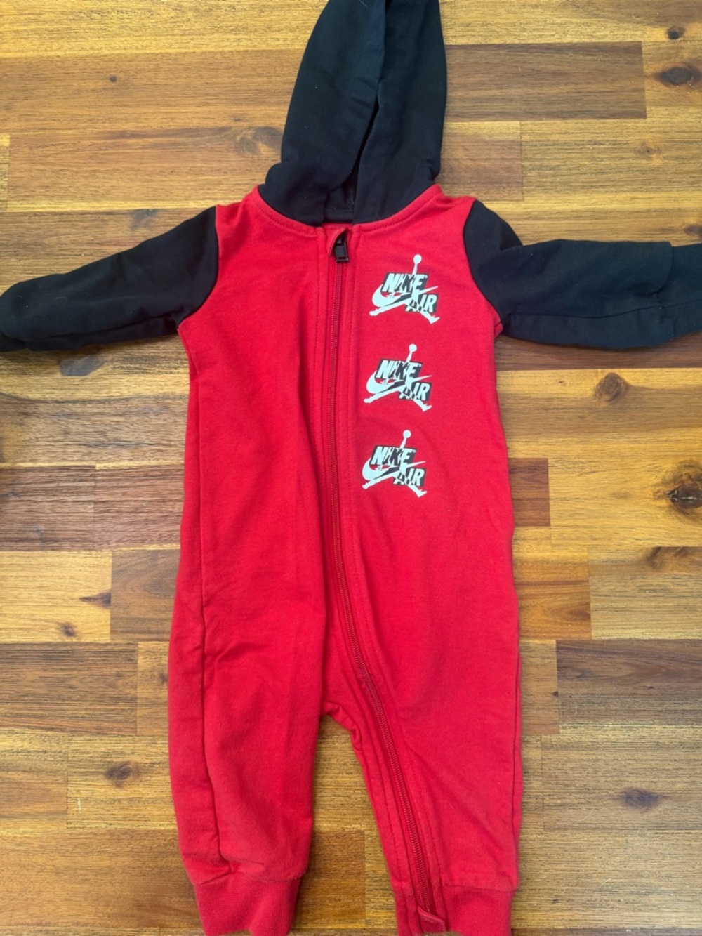 Nike Air Jordan Red and Black Baby One-Piece Hoodie Romper